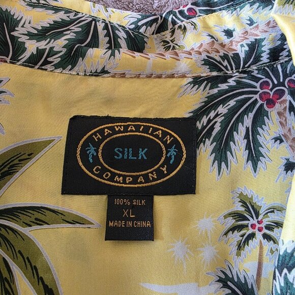 Hawaiian Silk Company Men’s XL Aloha Hawaiian Shirt Yellow Palm Tree Pineapple - Picture 5 of 13